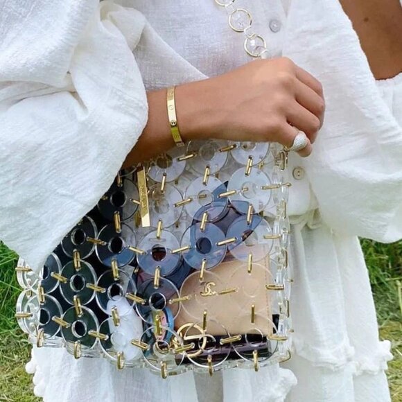 NEW Cult Gaia Jasmin Acrylic Shoulder Bag - Clear/Gold Tone - Picture 14 of 14